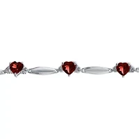 Genuine Garnet Heart-Shaped Sterling Silver Bracelet 