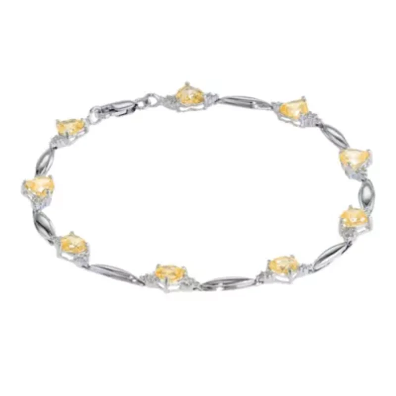 Genuine Citrine Heart-Shaped Sterling Silver Bracelet