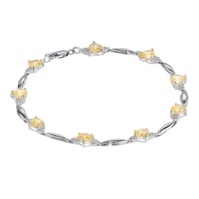 Genuine Citrine Heart-Shaped Sterling Silver Bracelet 