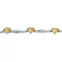 Genuine Citrine Heart-Shaped Sterling Silver Bracelet 