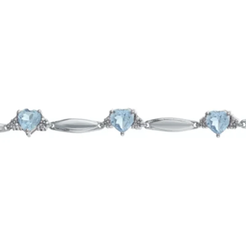 Simulated Aquamarine Heart-Shaped Sterling Silver Bracelet