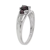 Genuine Garnet & Diamond-Accent Heart-Shaped 3-Stone Sterling Silver Ring