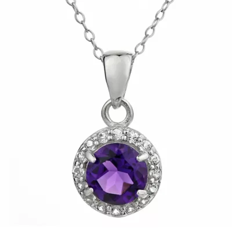 Faceted Genuine Amethyst & White Topaz Sterling Silver Pendant Necklace