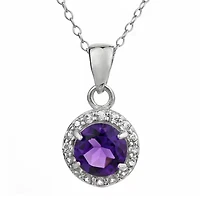 Faceted Genuine Amethyst & White Topaz Sterling Silver Pendant Necklace