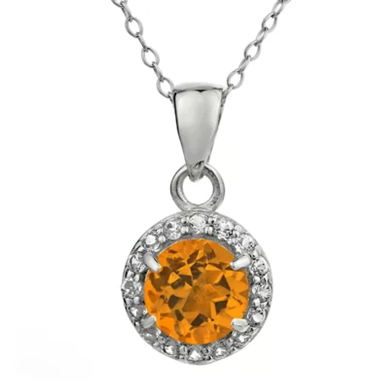 Faceted Genuine Citrine & White Topaz Sterling Silver Pendant Necklace