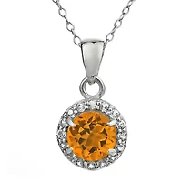 Faceted Genuine Citrine & White Topaz Sterling Silver Pendant Necklace