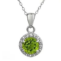 Faceted Genuine Peridot & White Topaz Sterling Silver Pendant Necklace