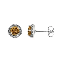 Faceted Genuine Citrine & White Topaz Sterling Silver Stud Earrings