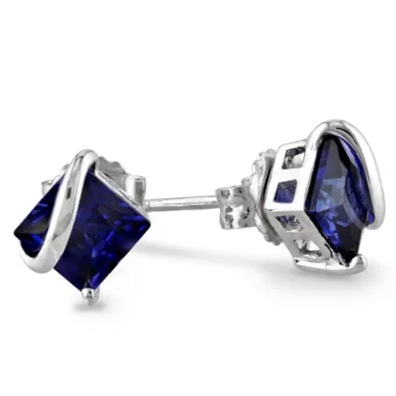 Lab Created Blue Sapphire Sterling Silver 9.8mm Stud Earrings