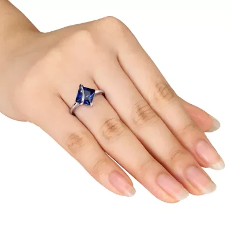 Womens Lab Created Blue Sapphire Sterling Silver Cocktail Ring