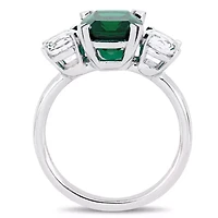 Womens Lab Created Green Emerald 10K White Gold 3-Stone Cocktail Ring