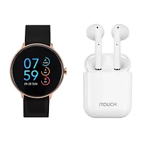 Itouch Sport With Wireless Earbuds Womens Black Smart Watch It7804r04i-003