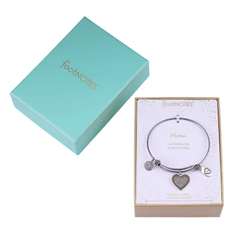 Footnotes Mom Womens Crystal Stainless Steel Round Bangle Bracelet