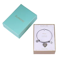 Footnotes Mom Womens Crystal Stainless Steel Round Bangle Bracelet