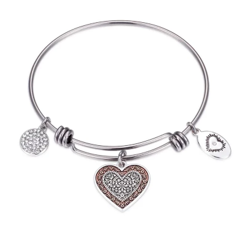 Footnotes Mom Womens Crystal Stainless Steel Round Bangle Bracelet