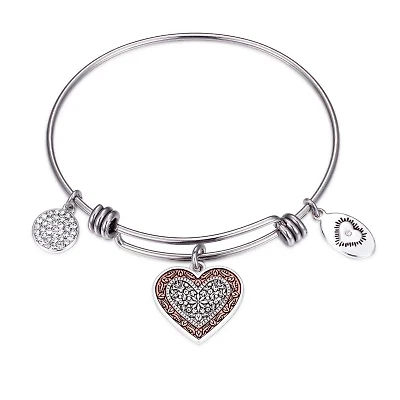 Footnotes Mom Womens Crystal Stainless Steel Round Bangle Bracelet