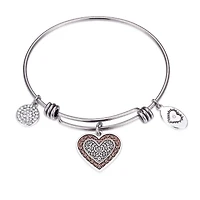 Footnotes Mom Womens Crystal Stainless Steel Round Bangle Bracelet