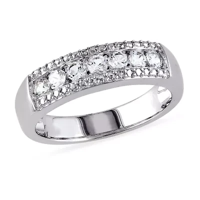 Womens 3.5MM Lab Created White Sapphire Sterling Silver Band