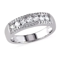 Womens 3.5MM Lab Created White Sapphire Sterling Silver Band