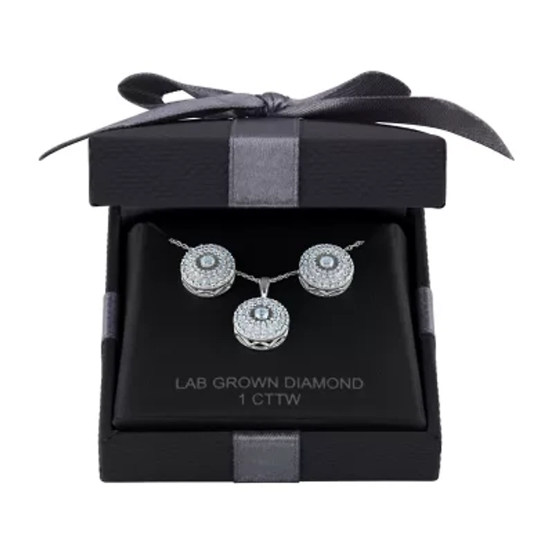 (H-I / I1) Womens 1 CT. T.W. Lab Grown White Diamond 10K White Gold Round 2-pc. Jewelry Set