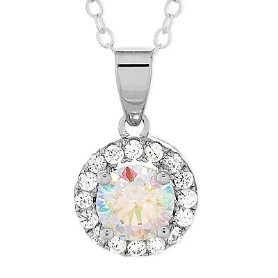 DiamonArt® Preciosa Aurora Borealis Womens 1 3/4 CT. T.W. White Cubic Zirconia Sterling Silver Halo Pendant Necklace