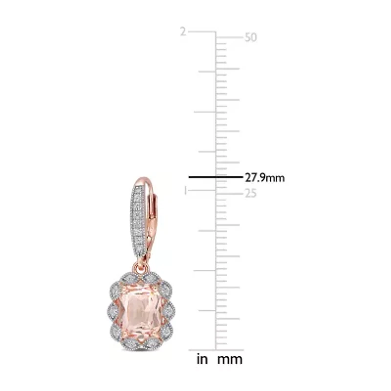 Womens Simulated Pink Morganite 18K Rose Gold Over Silver Drop Earrings