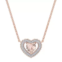 Womens Simulated Pink Morganite 18K Rose Gold Over Silver Heart 18 Inch Pendant Necklace