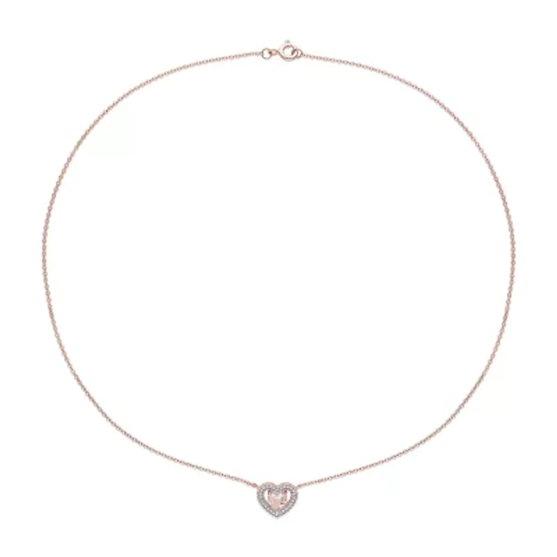 Womens Simulated Pink Morganite 18K Rose Gold Over Silver Heart 18 Inch Pendant Necklace