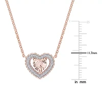 Womens Simulated Pink Morganite 18K Rose Gold Over Silver Heart 18 Inch Pendant Necklace