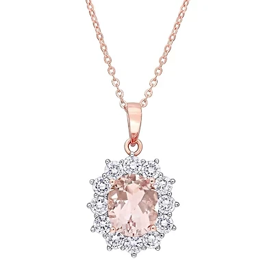 Womens Simulated Pink Morganite 18K Rose Gold Over Silver 16 Inch Pendant Necklace