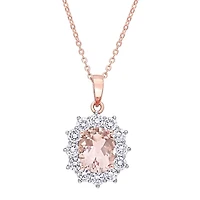 Womens Simulated Pink Morganite 18K Rose Gold Over Silver 16 Inch Pendant Necklace