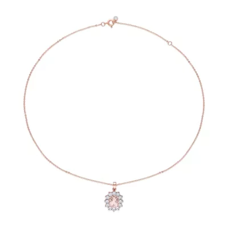 Womens Simulated Pink Morganite 18K Rose Gold Over Silver 16 Inch Pendant Necklace
