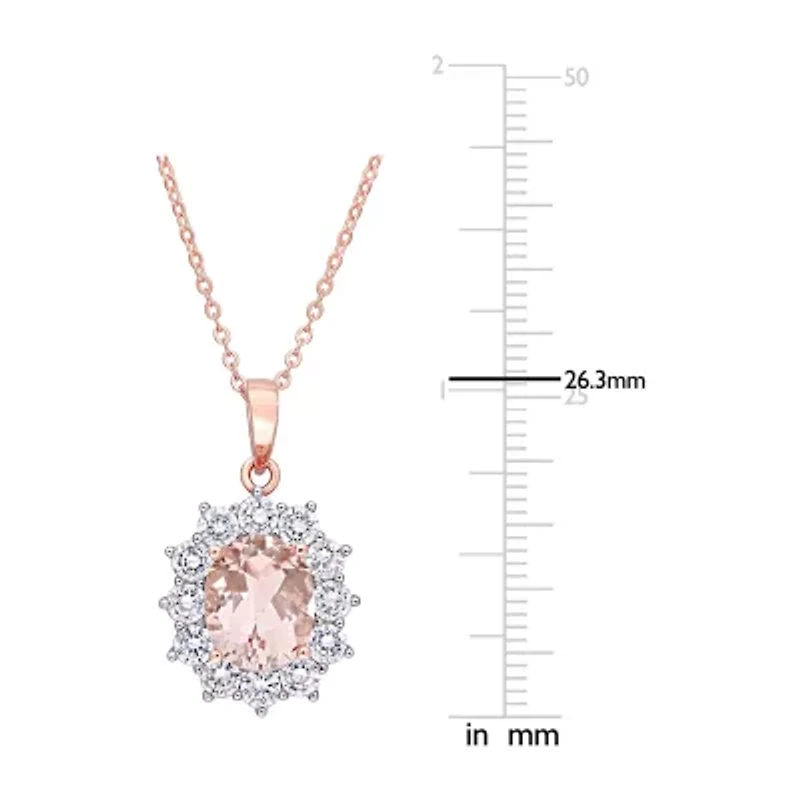 Womens Simulated Pink Morganite 18K Rose Gold Over Silver 16 Inch Pendant Necklace