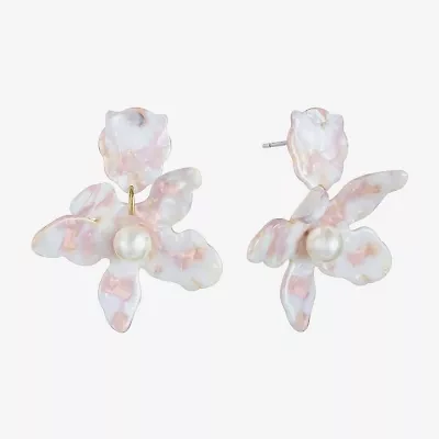 Bijoux Bar Gold Tone Womens Simulated Pearl Flower Hypoallergenic Drop Earrings