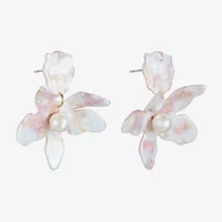 Bijoux Bar Gold Tone Womens Simulated Pearl Flower Hypoallergenic Drop Earrings