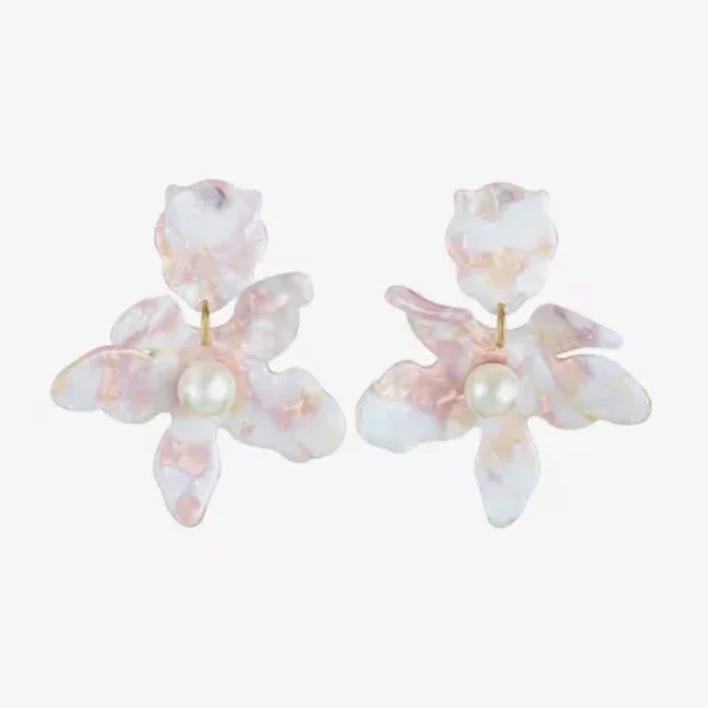 Bijoux Bar Gold Tone Womens Simulated Pearl Flower Hypoallergenic Drop Earrings