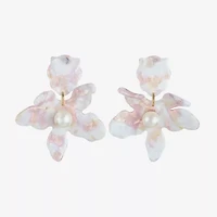 Bijoux Bar Gold Tone Womens Simulated Pearl Flower Hypoallergenic Drop Earrings