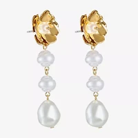 Bijoux Bar Gold Tone Womens Simulated Pearl Flower Hypoallergenic Drop Earrings