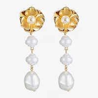 Bijoux Bar Gold Tone Womens Simulated Pearl Flower Hypoallergenic Drop Earrings