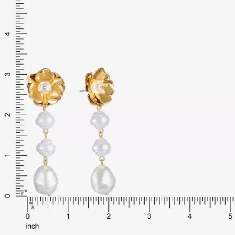 Bijoux Bar Gold Tone Womens Simulated Pearl Flower Hypoallergenic Drop Earrings