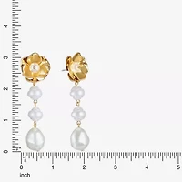 Bijoux Bar Gold Tone Womens Simulated Pearl Flower Hypoallergenic Drop Earrings