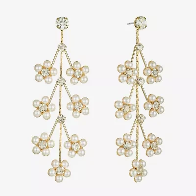 Bijoux Bar Gold Tone Womens Glass Simulated Pearl Flower Hypoallergenic Drop Earrings