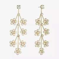 Bijoux Bar Gold Tone Womens Glass Simulated Pearl Flower Hypoallergenic Drop Earrings