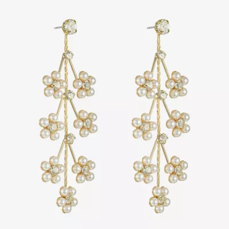 Bijoux Bar Gold Tone Womens Glass Simulated Pearl Flower Hypoallergenic Drop Earrings