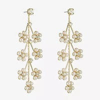 Bijoux Bar Gold Tone Womens Glass Simulated Pearl Flower Hypoallergenic Drop Earrings