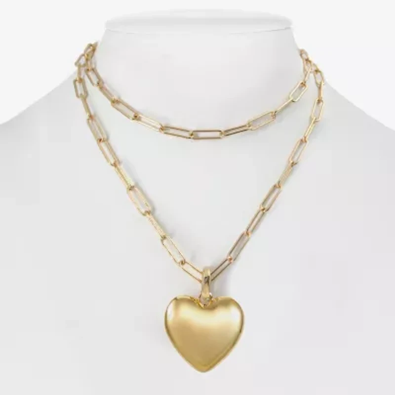 Bijoux Bar Gold Tone Womens Heart 30 Inch Pendant Necklace