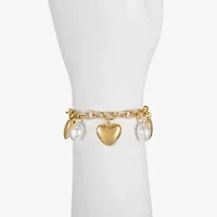 Bijoux Bar Womens Simulated Pearl Heart Charm Bracelet
