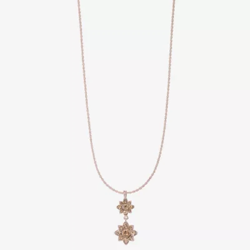 Monet Jewelry Rose Gold Womens Pink Glass Flower 17 Inch Pendant Necklace