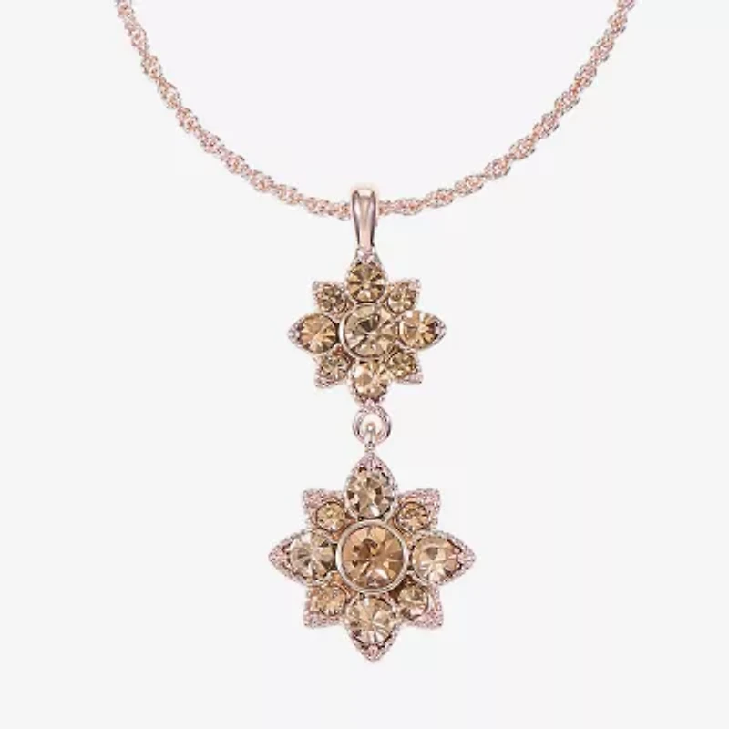 Monet Jewelry Rose Gold Womens Pink Glass Flower 17 Inch Pendant Necklace