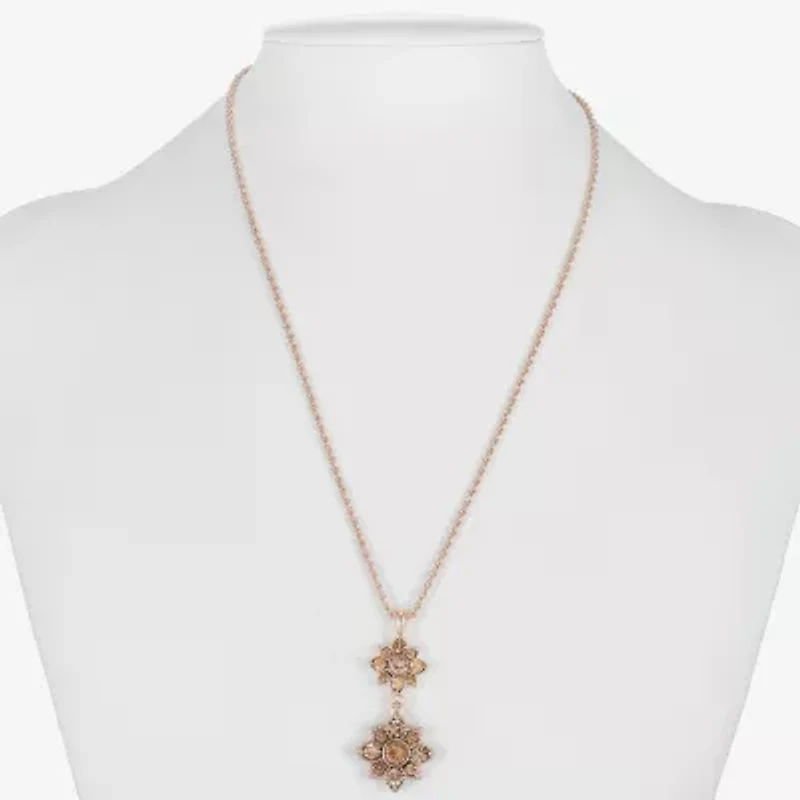 Monet Jewelry Rose Gold Womens Pink Glass Flower 17 Inch Pendant Necklace